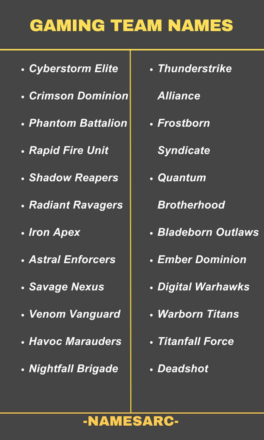 Best Gaming Team Names